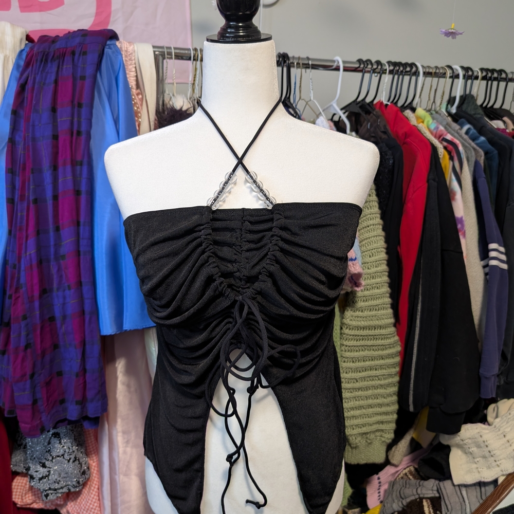 SHEIN Black Ruched Halter Bodysuit
